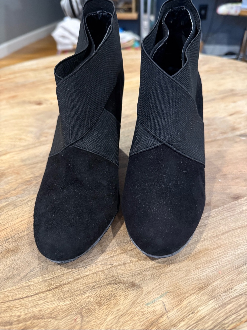 BCBGeneration Black Suede Wrap-Front Ankle Booties